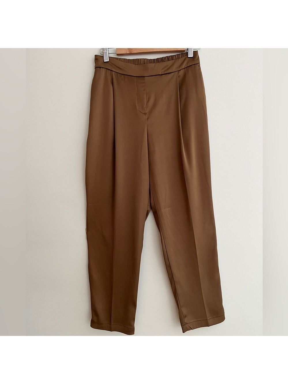 MAISON D'AMELIE Satin Pants Trousers Pleats Pockets Pull On Event Occasion Party